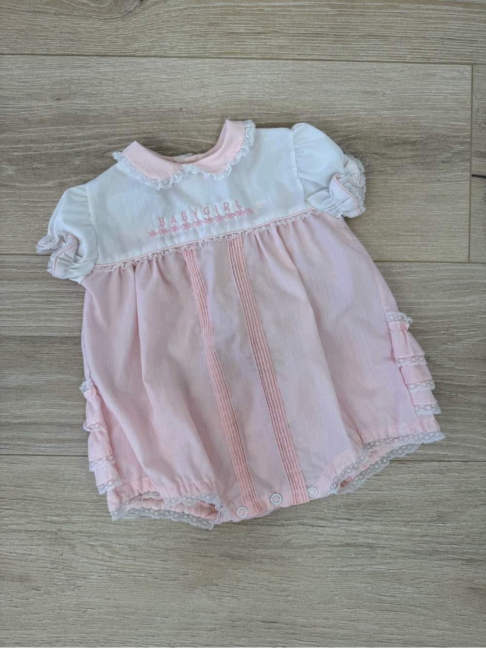 Toddle Tyke Vintage Embroidered “Babygirl” Pink Bubble Romper